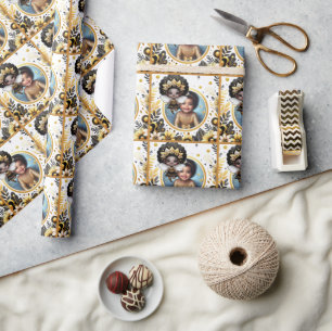 Foto Birthday Black Faicess Princess Yellow Gold Geschenkpapier