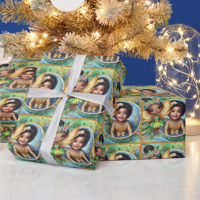 Foto Birthday Black Fairy Niedlich Green Yellow Go Geschenkpapier (Feiertage)