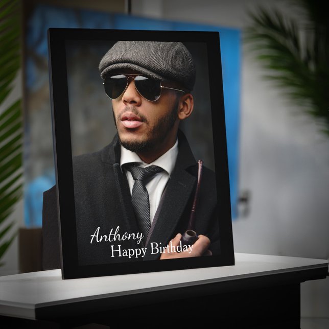 Foto Birthday Black Trim Easel Personalisieren Fotoplatte (Photo Happy Birthday Black Trim Easel Personalize Plaque is great to give to your favorite person. )