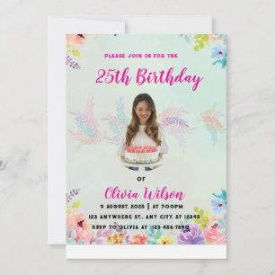 Foto Birthday Einladung - Bearbeitbare Vorlage