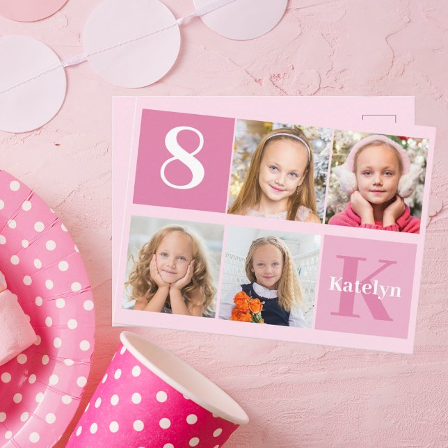 Foto Birthday Girl Hübsch Pink Monogram Chic Postkarte (Von Creator hochgeladen)