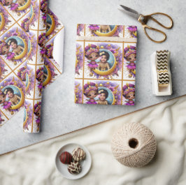 Foto Birthday Little Black Fairy Lila Gelb Geschenkpapier