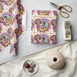 Foto Birthday Little Black Fairy Lila Gelb Geschenkpapier