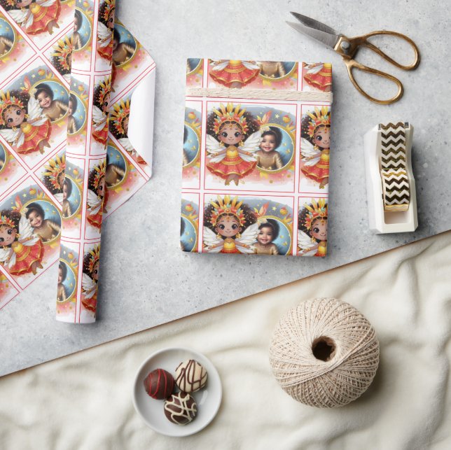 Foto Birthday Little Black Fairy Red Gold Geschenkpapier (Kunsthandwerk)