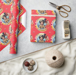 Foto Birthday Little Black Fairy Red Gold Geschenkpapier