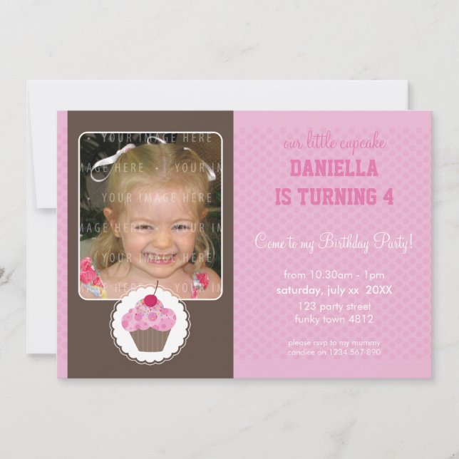 FOTO BIRTHDAY PARTY ERSUCHT: cupcake 3L Einladung (Vorderseite)
