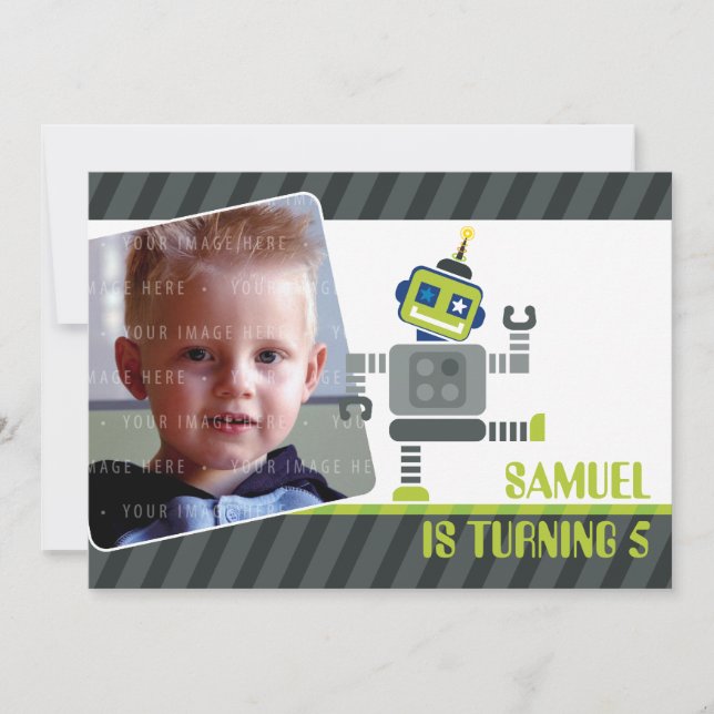 FOTO BIRTHDAY PARTY ERSUCHT: Roboter tanzen 1L Einladung (Vorderseite)