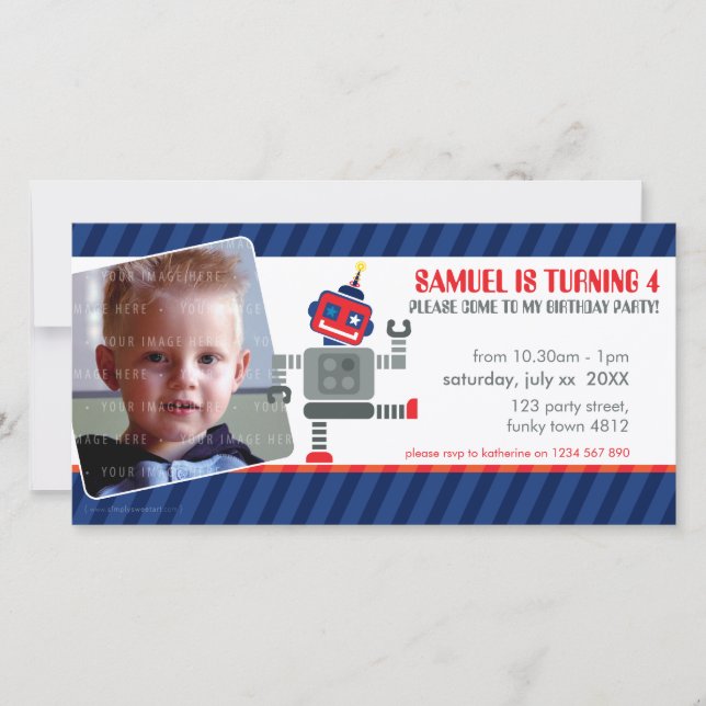 FOTO BIRTHDAY PARTY INVITE :: Roboter tanzen 3L (Vorderseite)