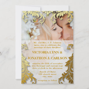 Foto Black and Gold Swirt Einladung zur Hochzeit