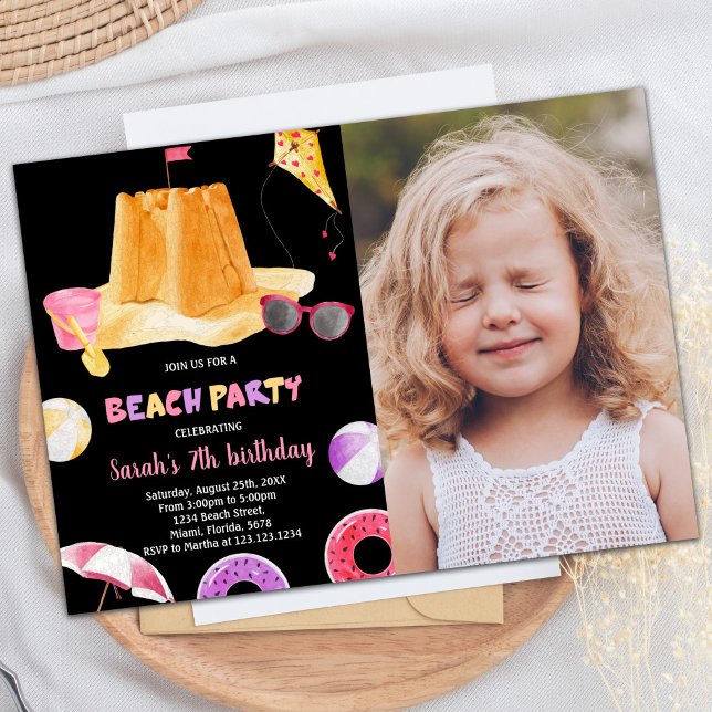 Foto Black Beach Einladungen zum Geburtstag (Photo Black Beach Birthday Invitations)