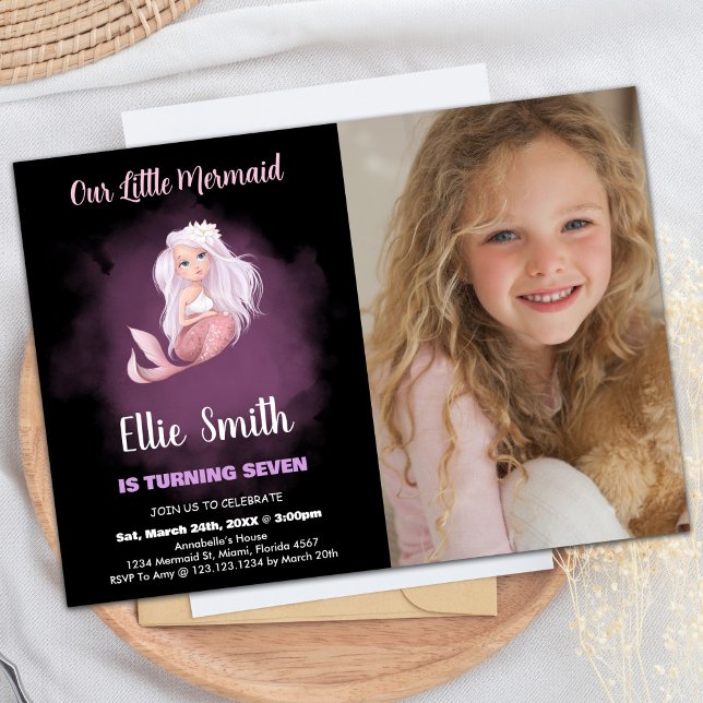 Foto Black Copper Schwanz Mermaid Geburtstag Einladung (Photo Black Copper Tail Mermaid Birthday Invitation)