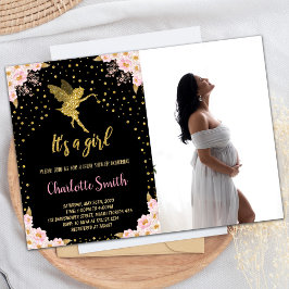 Foto Black Fairy Floral Baby Dusche Einladungen