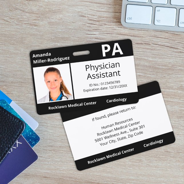 Foto Black Hospital ID für benutzerdefinierte Mita Ausweis (Custom Employee Photo Black Hospital ID Badge, front/back)