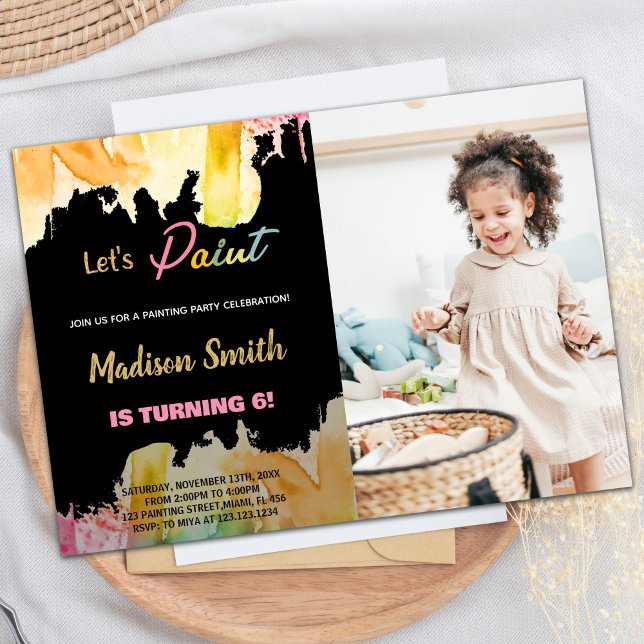Foto Black Let's Paint Birthday Einladungen (Photo Black Let's Paint Birthday Invitations)