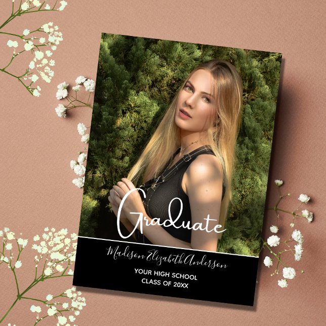 Foto Black Modern High School Graduation Party Einladung (Von Creator hochgeladen)