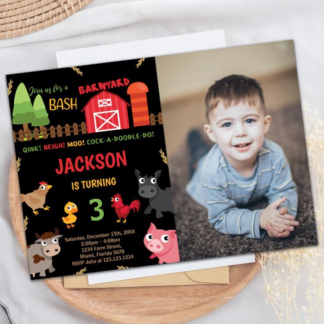 Foto Black Red Farm Animals Geburtstag Einladungen (Photo Black Red Farm Animals Birthday Invitations)