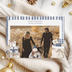 Foto Blau Gestreifter Weihnachtsmann Familienweihn Feiertagskarte
