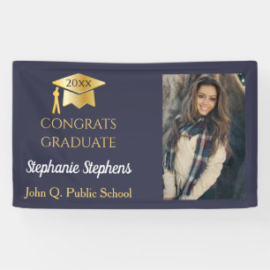 Foto Blau   Gold Gratuliere Absolvent Name   Schul Banner
