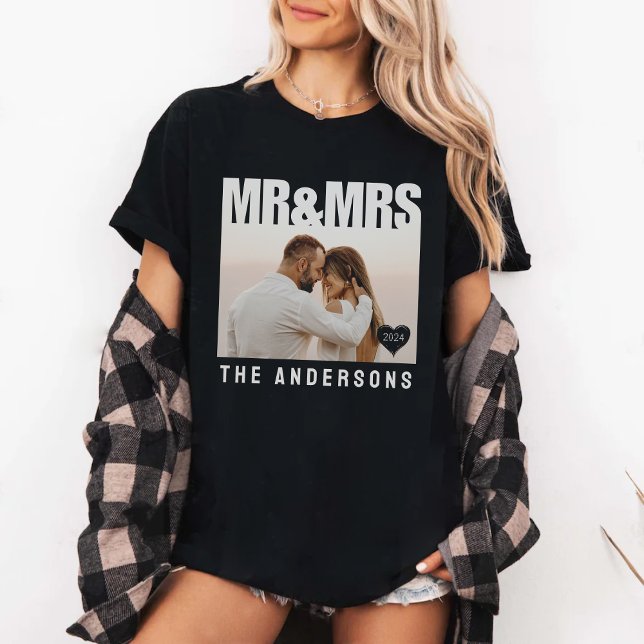 Foto Block Herzensjubiläum Name Black T-Shirt (Mr & Mrs Photo Block Heart Anniversary Names Black T-Shirt
)