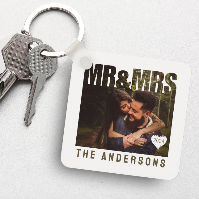 Foto Blockname Schlüsselanhänger (Mr & Mrs Photo Block Heart Anniversary Name Keychain
)