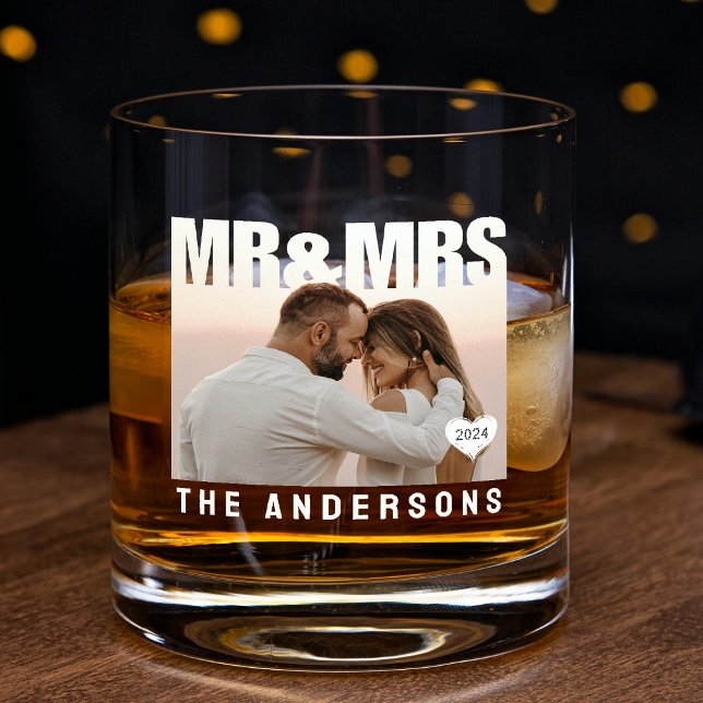 Foto Blockname Whiskyglas (Mr & Mrs Photo Block Heart Anniversary Name Whiskey Glass
)