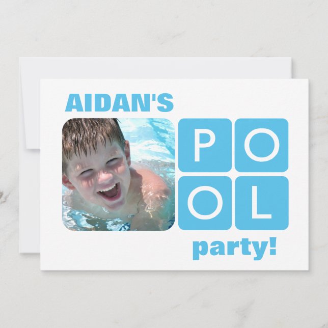 Foto "Blue and White Summer Pool Party" Einladung (Vorderseite)