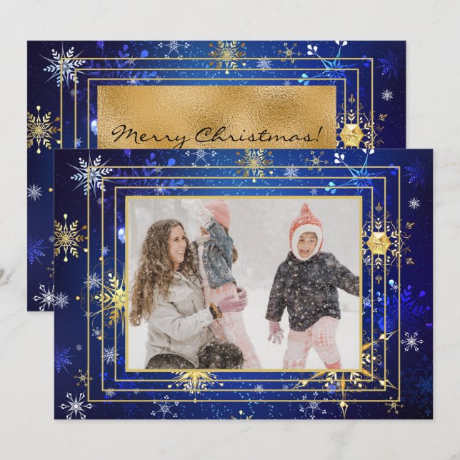 Foto Blue Gold Snowflake Weihnachten Weihnachten (Vorne/Hinten)