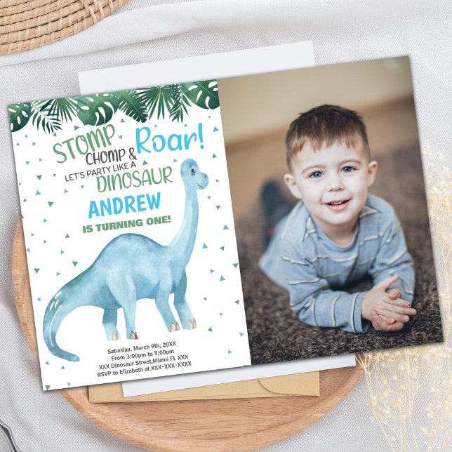 Foto Blue Green Dinosaurier Geburtstag Einladungen (Photo Blue Green Dinosaur Birthday Invitations)