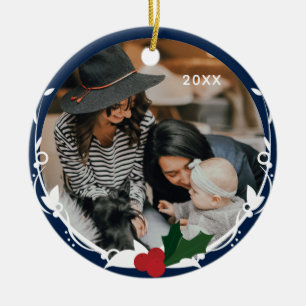 Foto Blue Holly Christmas Keramik Ornament