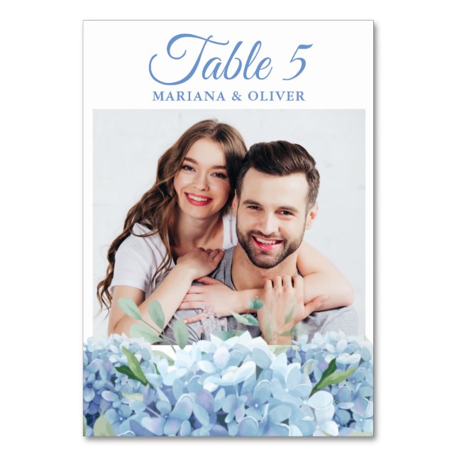 Foto Blue Hydrangea Hochzeit Tischnummer (Vorderseite)
