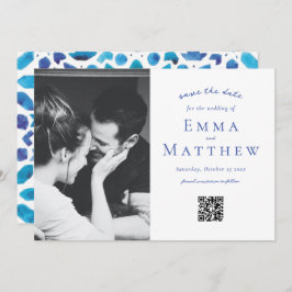 Foto Blue Tile Pattern mit QR Save The Date