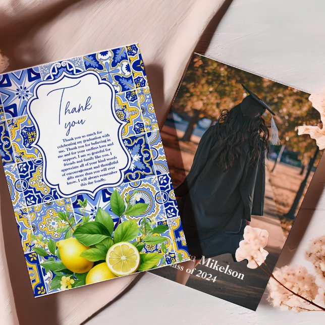 Foto Blue tiles Lemons Abschluss Dankeskarte (Von Creator hochgeladen)