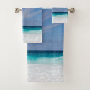 Foto Blue Turquoise Aqua White Beach Badhandtuch Set