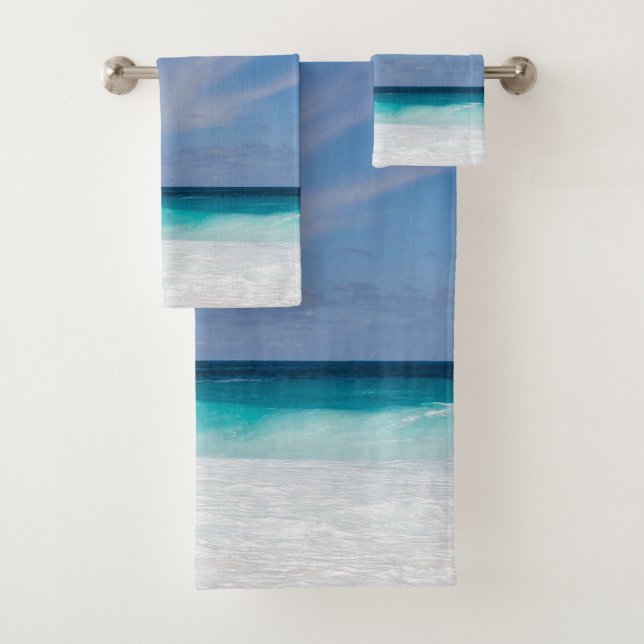 Foto Blue Turquoise Aqua White Beach Badhandtuch Set (Insitu)