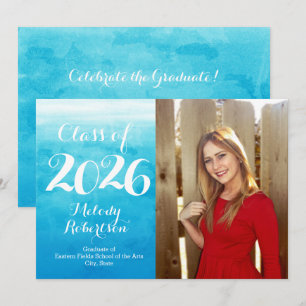 Foto Blue Watercolor Class of 2019 Abschluss Einladung