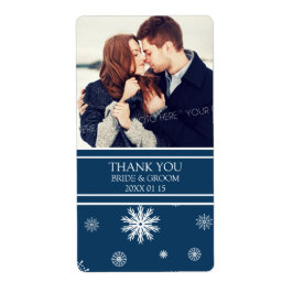 Foto Blue White Snowflakes Winter Wedding Label