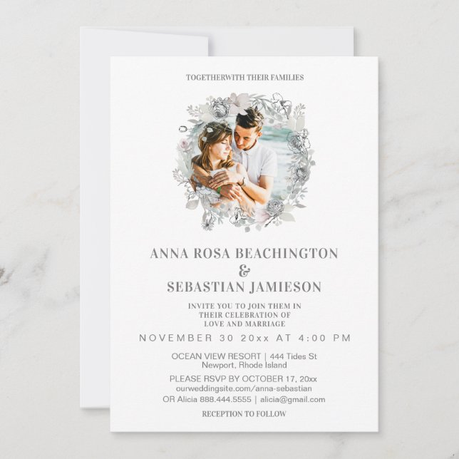*~* FOTO Blumenkranz AR16 UAWG Wedding Invitati Einladung (Vorderseite)
