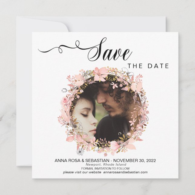 *~* FOTO Blumenreath Wedding Gold Save the Date (Vorderseite)