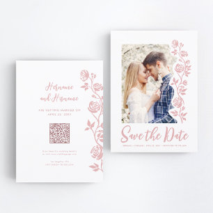 Foto Blush Hand Dragezeichnete Rose QR-Code Websit Save The Date