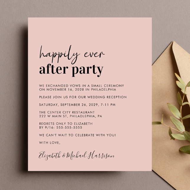 Foto Blush Hochzeitsempfang Einladung (A chic budget-friendly Happily Ever After Party invitation for your wedding celebration)