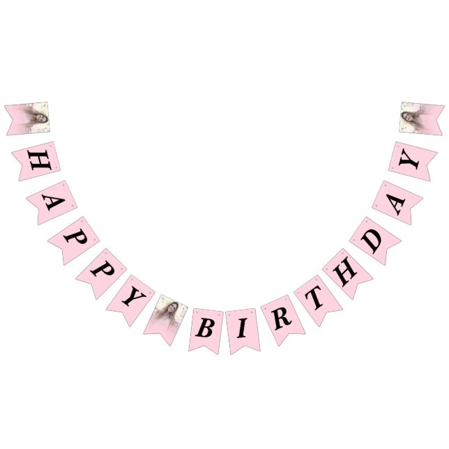 Foto Blush Pink Gradient Happy Geburtstag Wimpelkette (Alle)