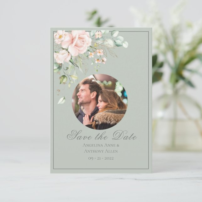 Foto Blush Pink Wasserfarben Blumenzehen Save The Date (Stehend Vorderseite)