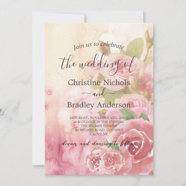 Foto Blush Rose Botanischer QR Code Hochzeit Einladung (Vorderseite)