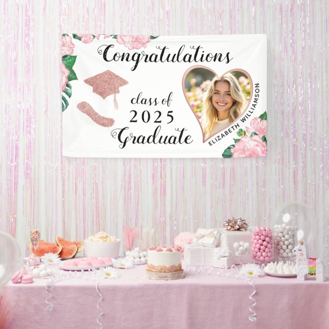 Foto Blütenweiß und rosa Abschluss Banner (Party)