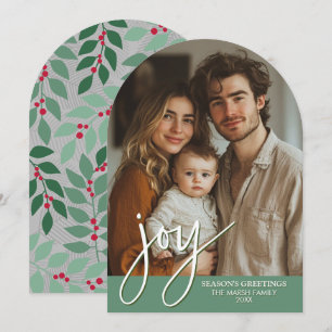 Foto-Bogen mit riesiger Joy-Schrift - botanisches Feiertagskarte