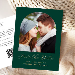Foto-Bogen Smaragdgrün QR-Code Save-the-Date-Karte Postkarte