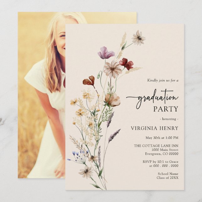 Foto Boho Abschluss Einladung (Vorne/Hinten)