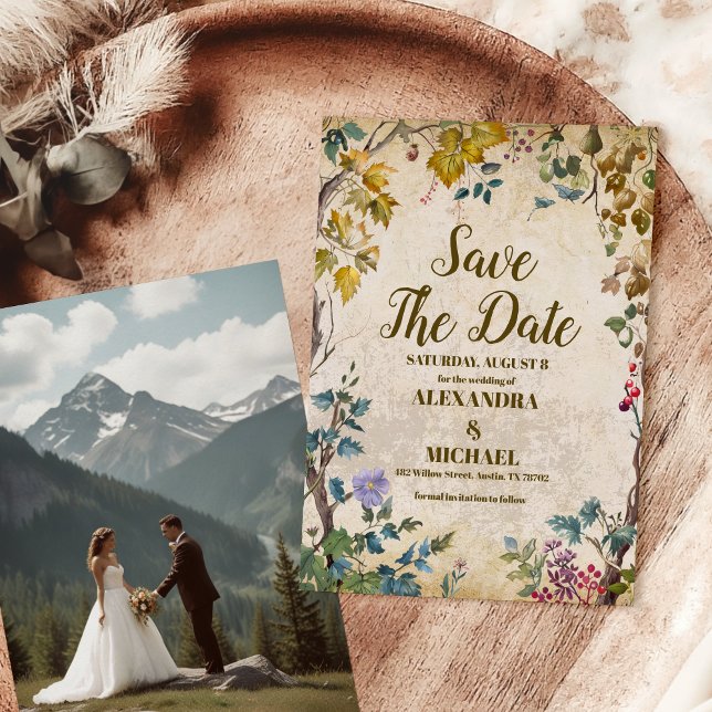 Foto Boho Herbst Wildblume Botanische Hochzeit Save The Date (Von Creator hochgeladen)