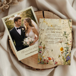 Foto Boho Herbst Wildblumen Hochzeit Einladung