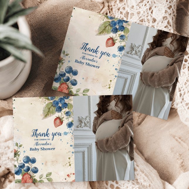 Foto Boho Strawberry Berry Sweet Baby Dusche Dankeskarte (Von Creator hochgeladen)